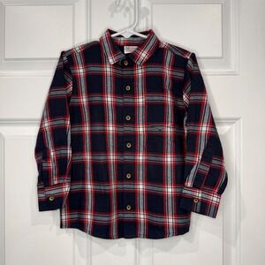 Prenatal Easy Chic Boys Navy Red Plaid Flannel Button Down Shirt Size 3-4Y